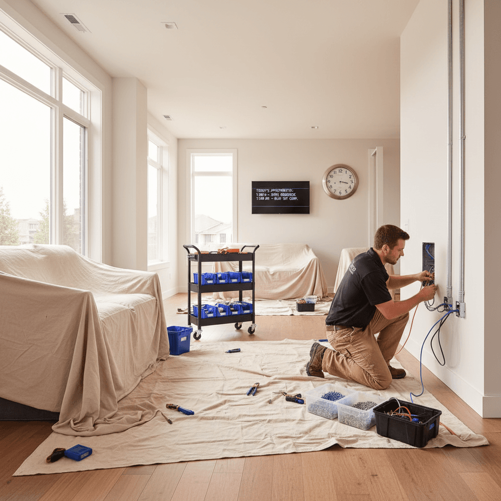 Electrician working efficiently in a residential space